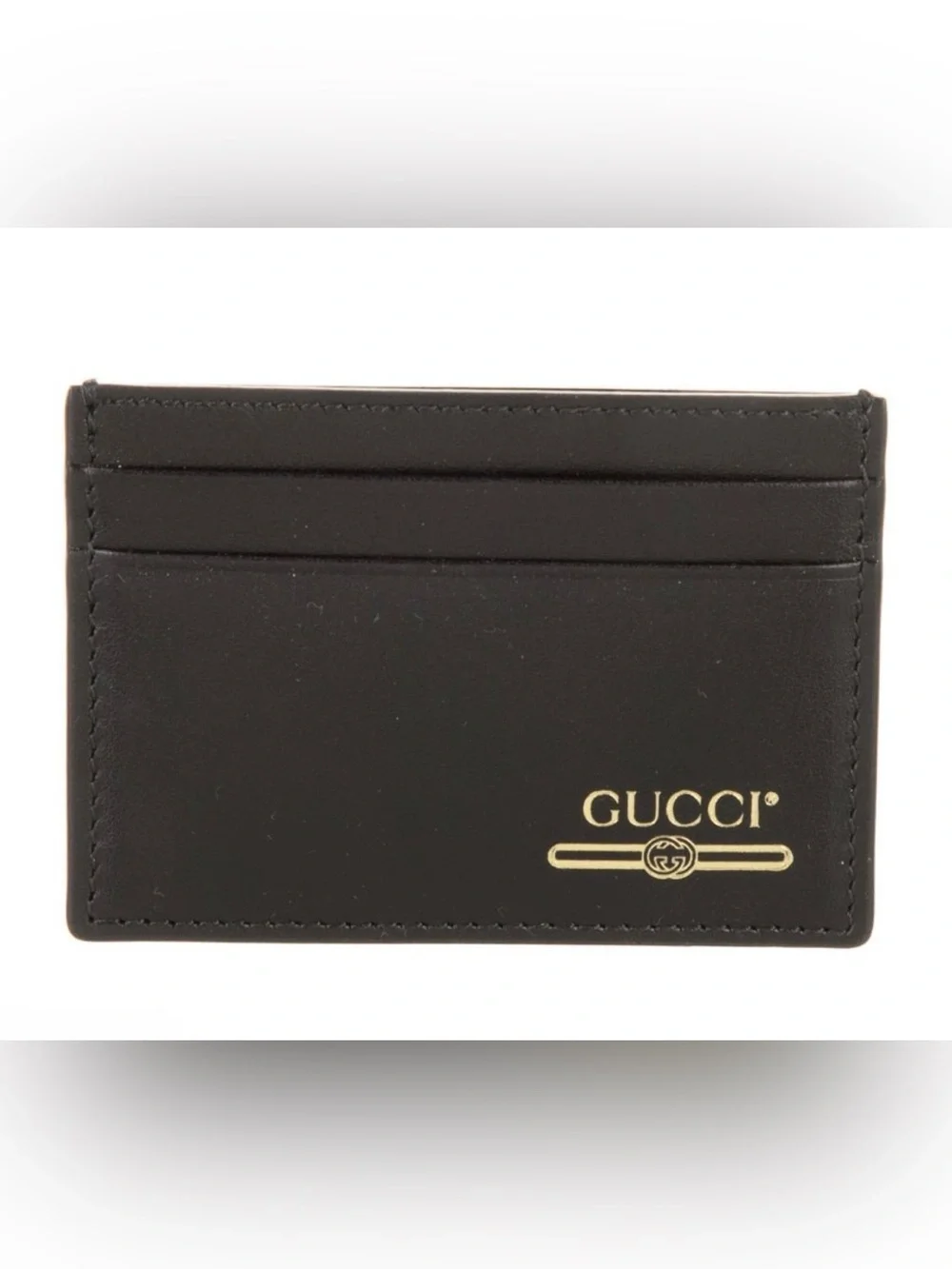 Gucci Black Leather Card Holder - Gold Logo NWOT UNISEX